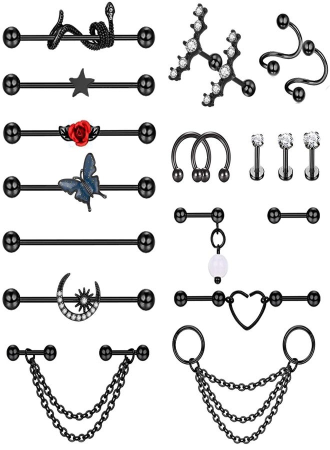 NICEIGHT 20Pcs 316L Stainless Steel Industrial Barbell Earring Cartilage Earring Helix Tragus Studs Conch Daith Piercing Jewelry B - Image 1